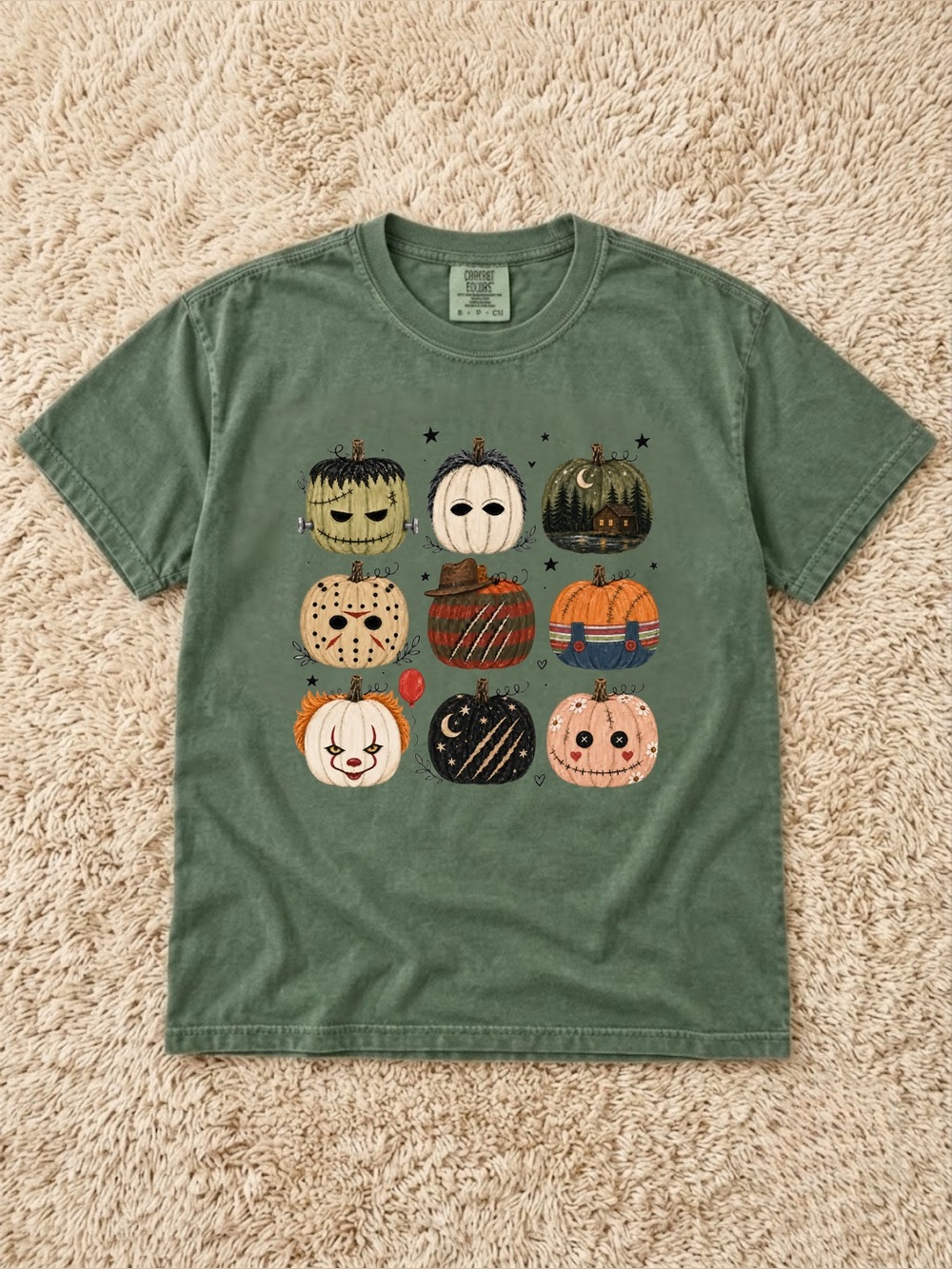 Horror Movie Villains Pumpkins Green Spooky Aesthetic Comfort Colors Tee